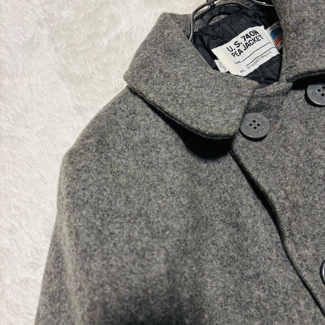 Schott 740N Pコート グレー USA製 中綿 キルティン XL相当