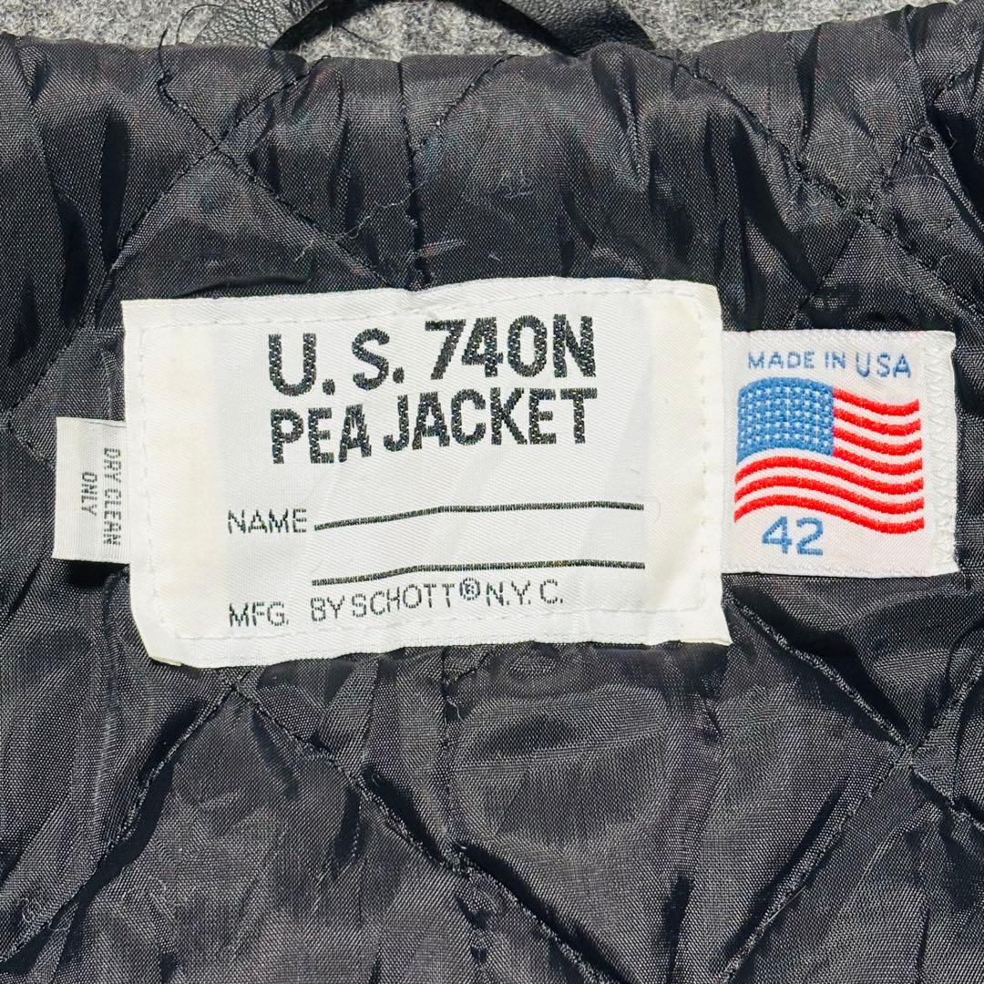 Schott 740N Pコート グレー USA製 中綿 キルティン XL相当