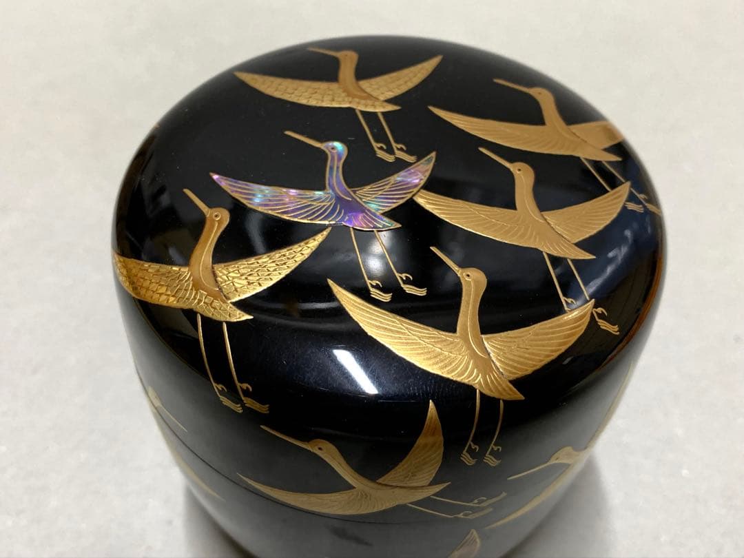 群鶴 内銀溜塗 内銀 棗 大棗 茶道具 茶器 蒔絵 青貝 螺鈿