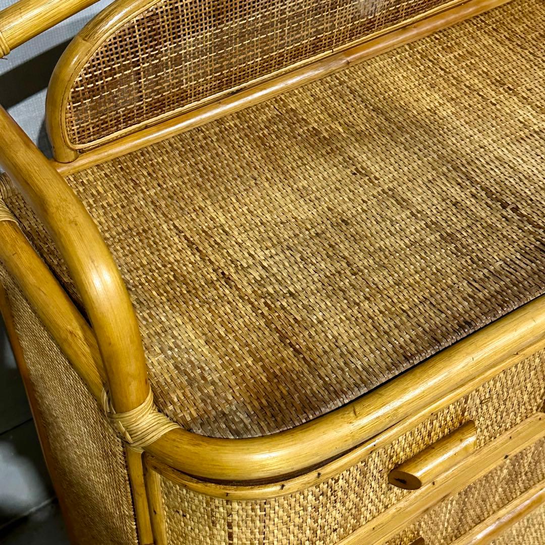 ꧁オールドがラタン꧂籐 収納家具 和モダン 昭和レトロ 6段チェスト