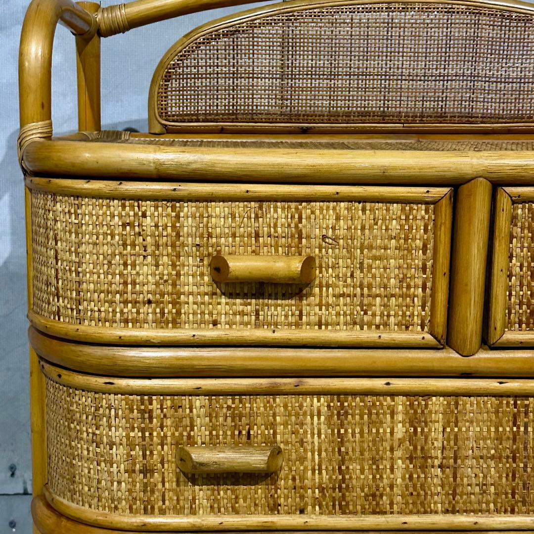 ꧁オールドがラタン꧂籐 収納家具 和モダン 昭和レトロ 6段チェスト