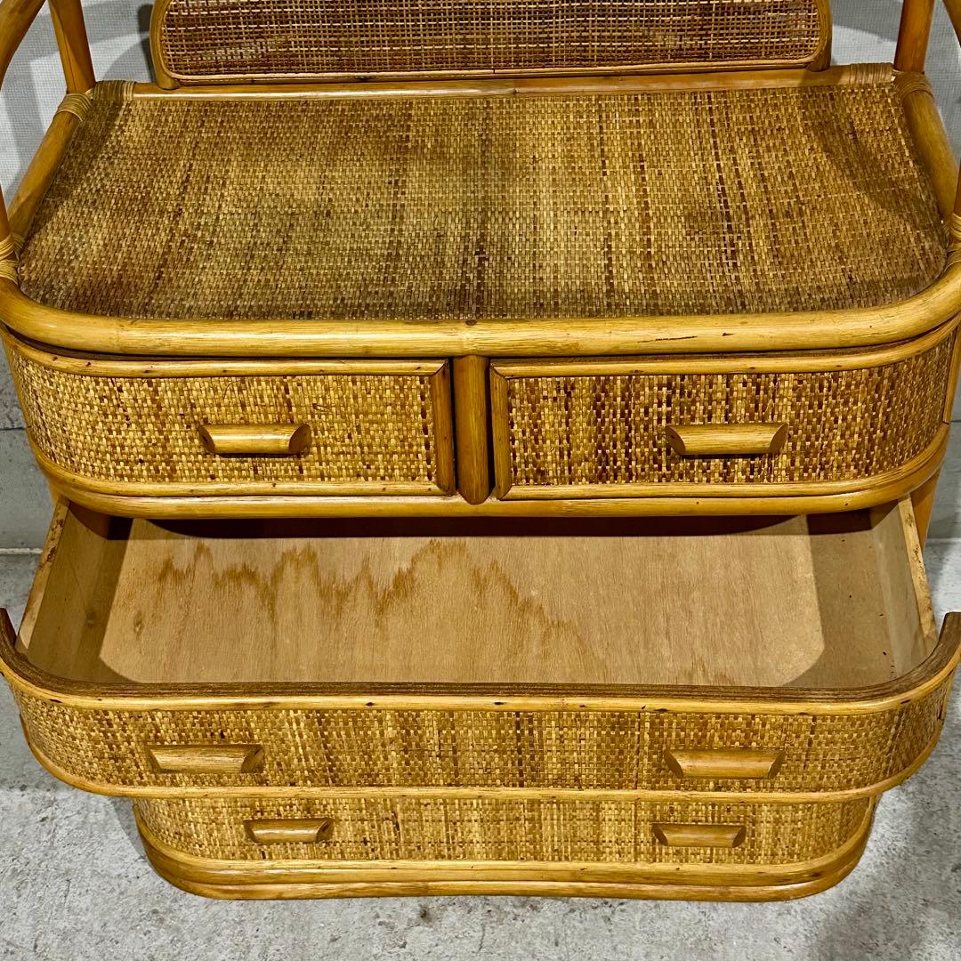 ꧁オールドがラタン꧂籐 収納家具 和モダン 昭和レトロ 6段チェスト