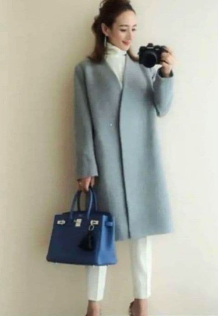 極美品　PLST ウールモッサカラーレスコート　Sサイズ　ブラック