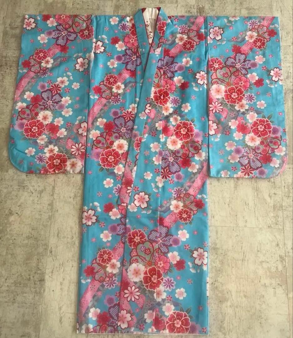 七五三　7歳着物　美品　花柄　四つ身