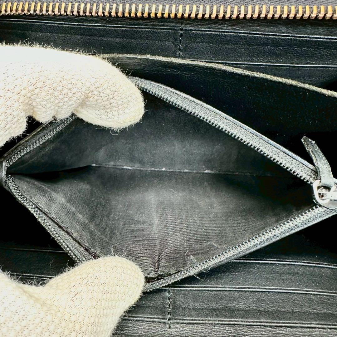 【美品】GUCCI 長財布 ラウンドファスナー シマ GG ブラック