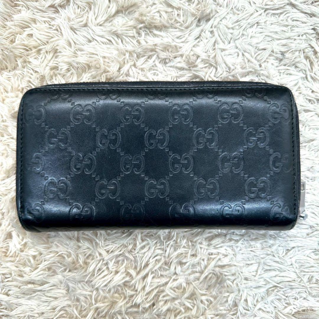 【美品】GUCCI 長財布 ラウンドファスナー シマ GG ブラック
