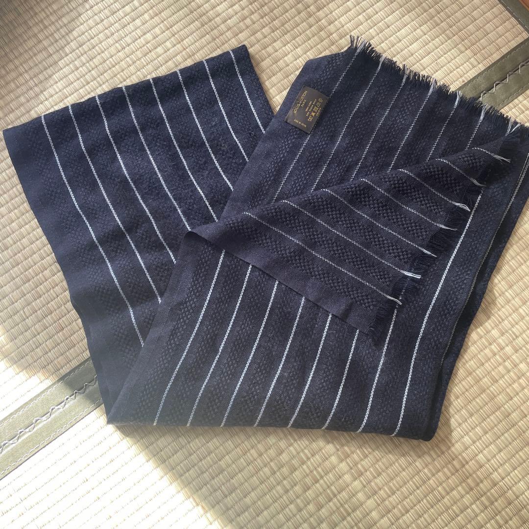 LOUIS VUITTON ネイビー ストライプ マフラー
