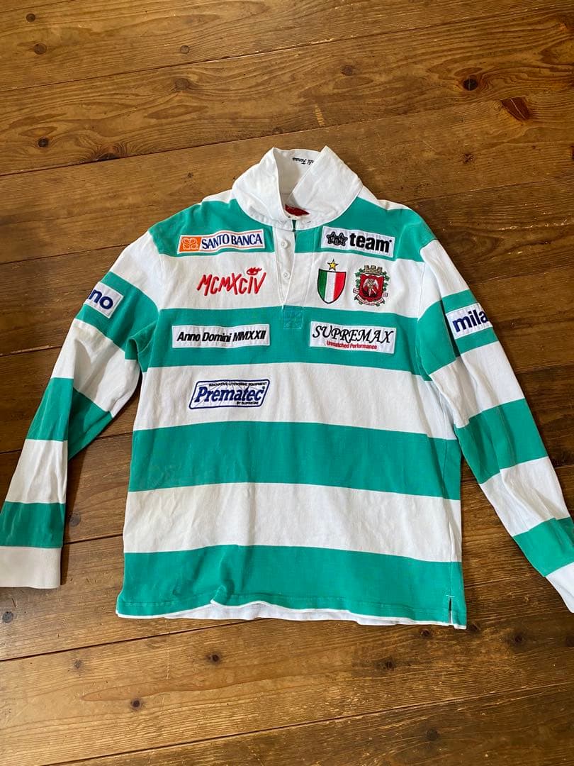 Supreme ラガーシャツ L 緑と白 ストライプ