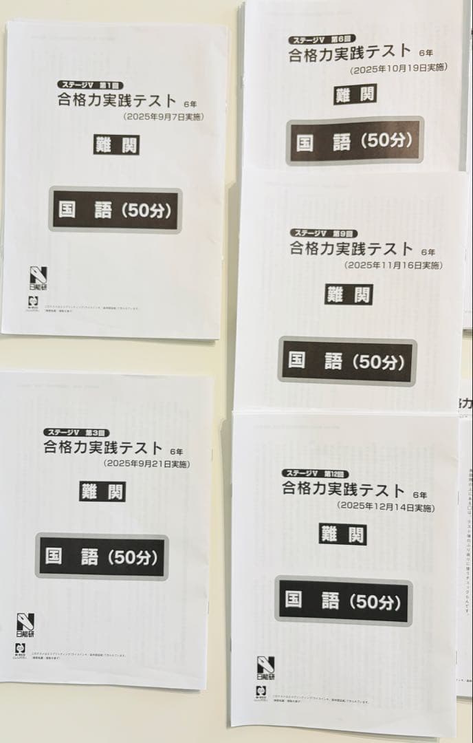 日能研合格力育成テスト 合格力実践テスト 6後期フルセット2025年4教科 難関