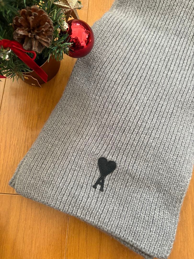 ami Parisグレー リブ編みマフラー