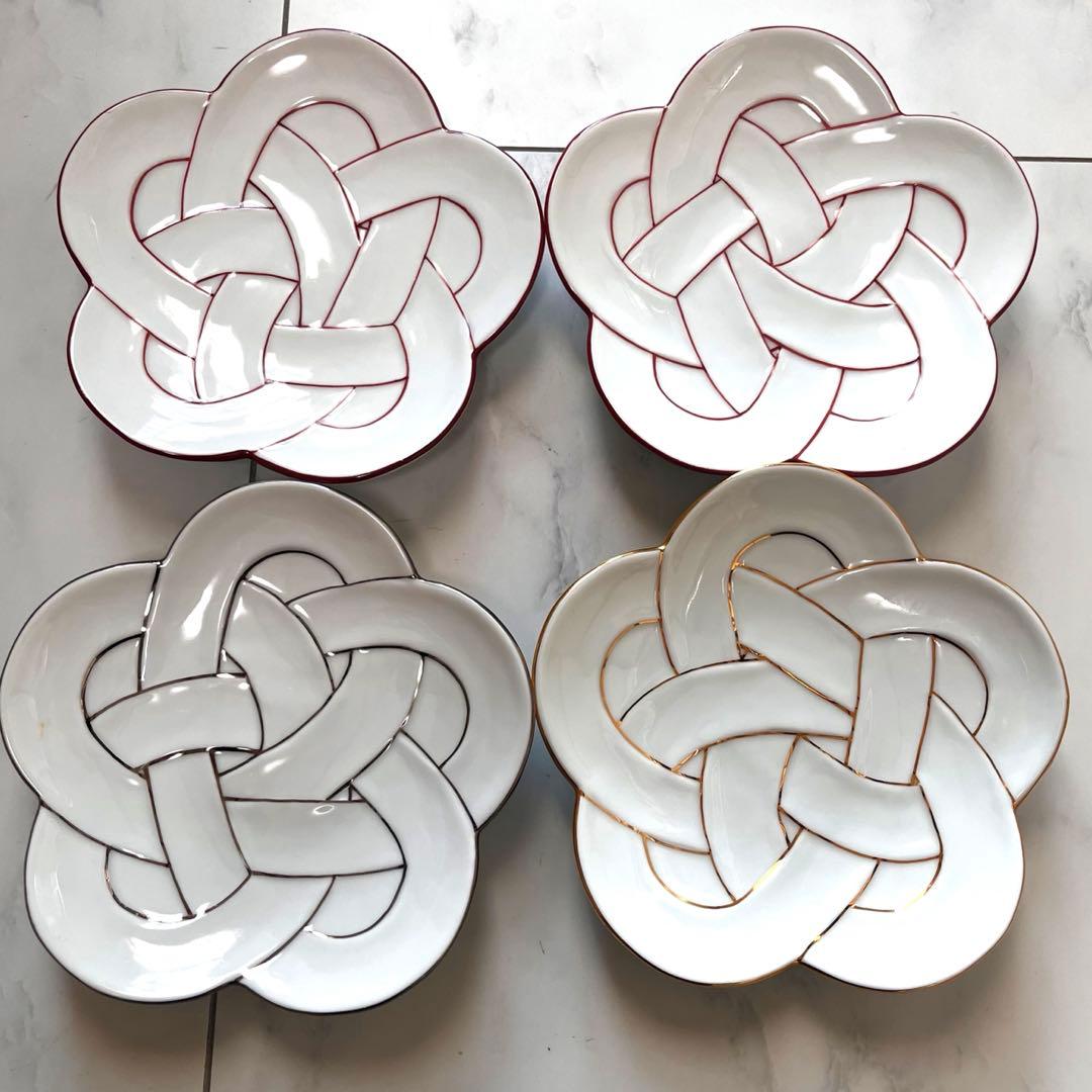 有田焼 中皿　梅結び 銘々皿 4枚