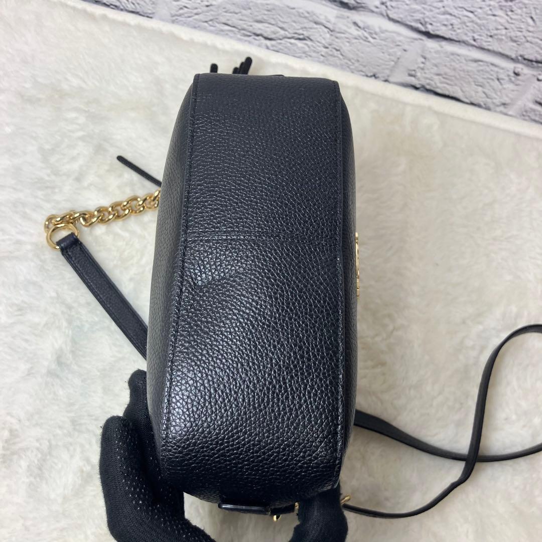 美品✨コーチ カメラバッグ シボ革 チェーン ゴールド金具 ショルダーバッグ 黒