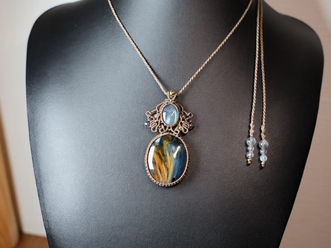 クロシドライトクォーツ(鑑別あり) マクラメ　ネックレス