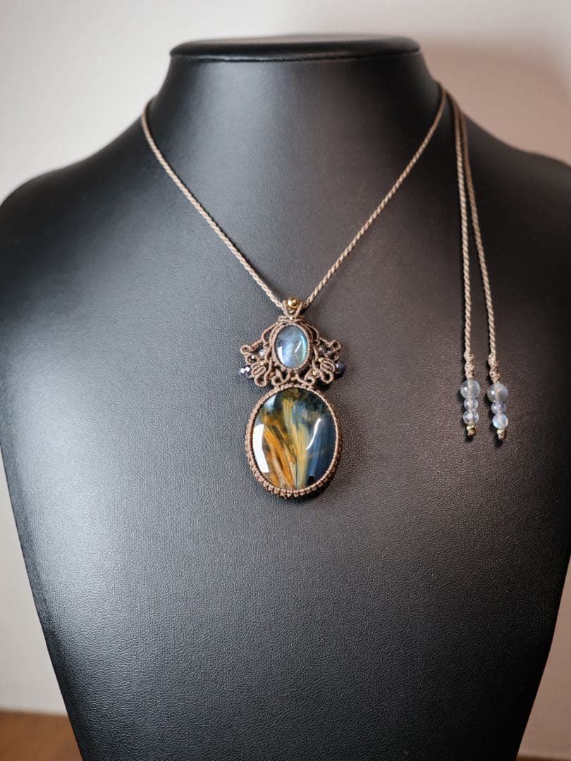 クロシドライトクォーツ(鑑別あり) マクラメ　ネックレス