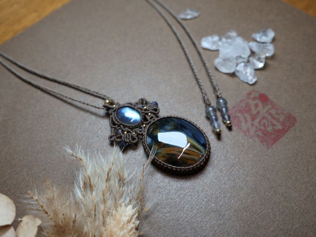 クロシドライトクォーツ(鑑別あり) マクラメ　ネックレス