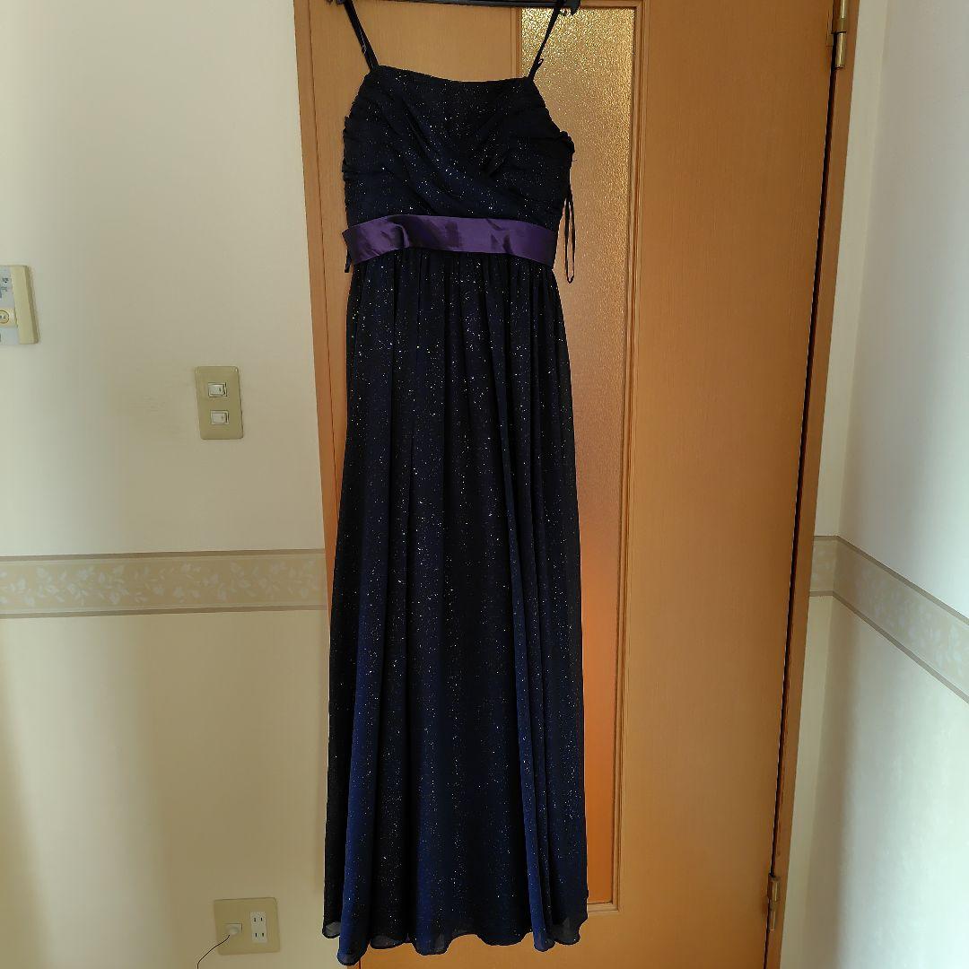 ドレスルームアミ　ネイビー ラメ入り ロングドレス