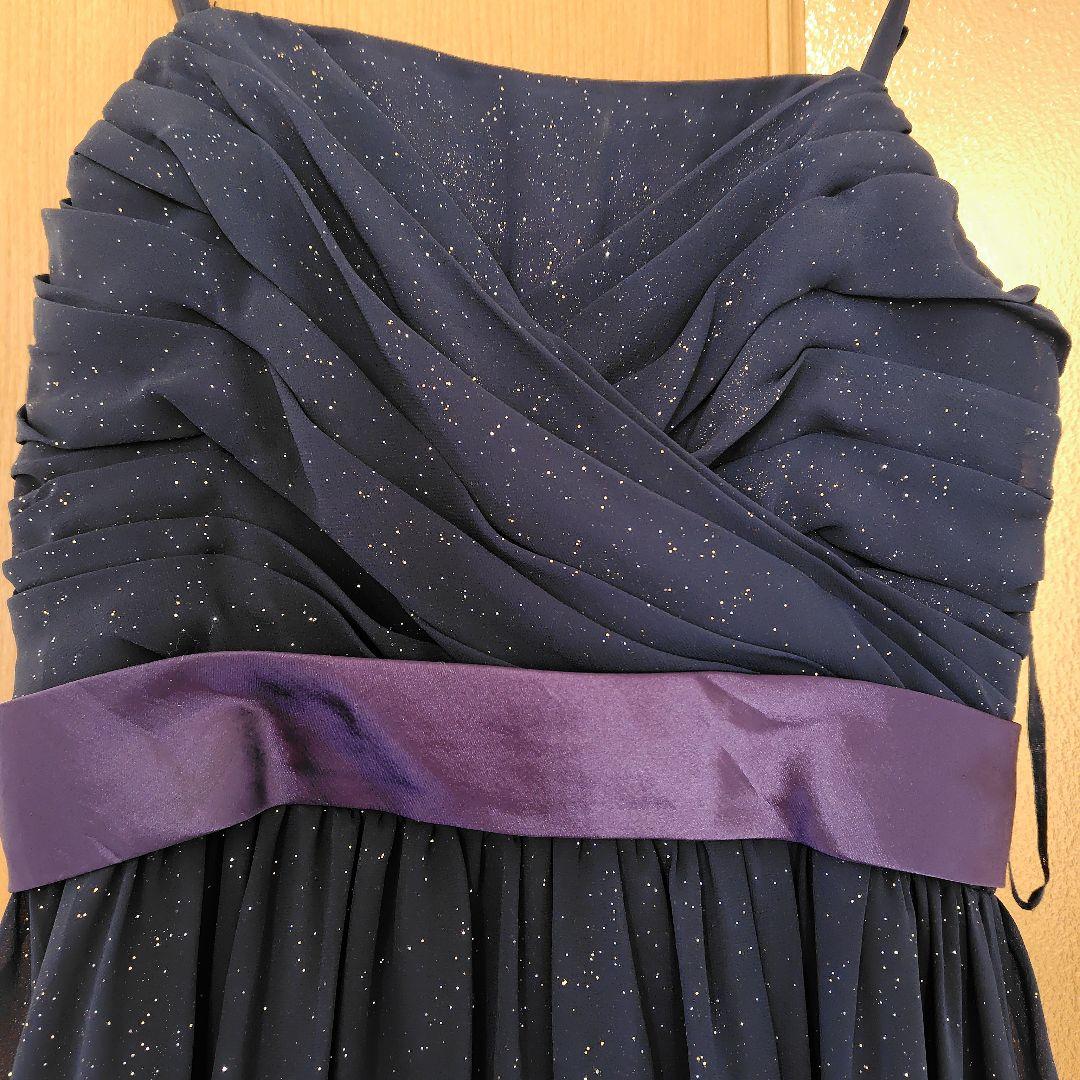 ドレスルームアミ　ネイビー ラメ入り ロングドレス