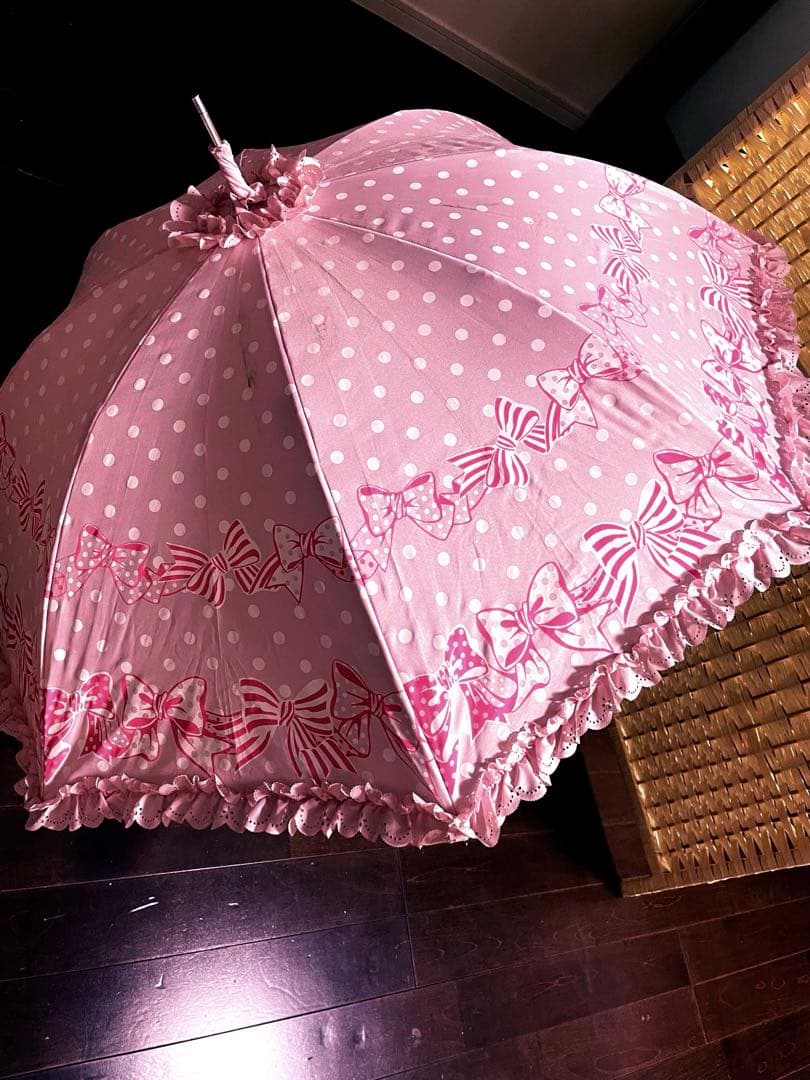 【値下げ】アンジェリックプリティ リボンドット柄アンブレラ ショッパー柄 ピンク
