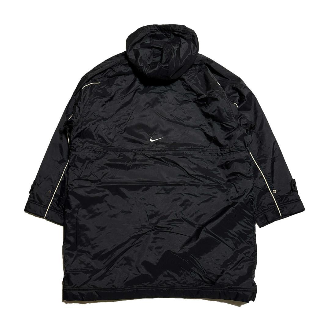 90s NIKE ベンチコート ロング 黒 グレー スオッシュ L 裏ボア 古着
