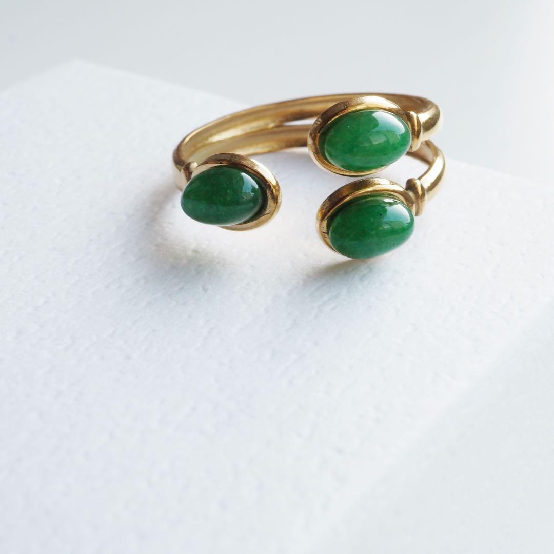 【ひなママ】インド翡翠のフリーサイズリング