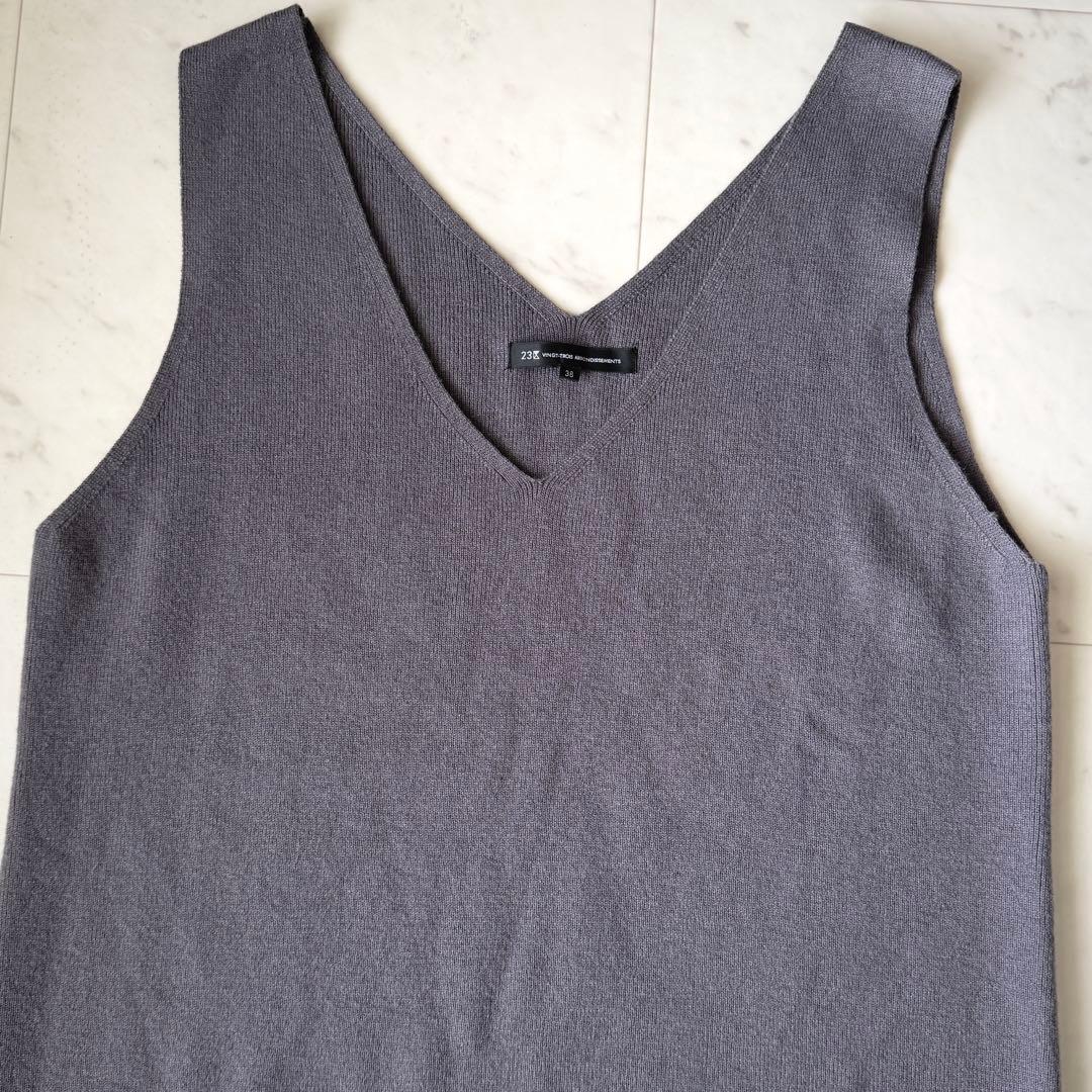 美品 23区 【洗える】レイヤードニットツイン ワンピース グレー 38