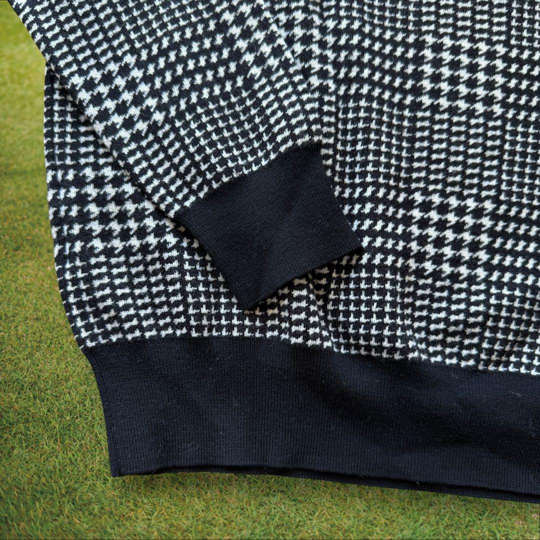 極美品　ウール100% パーリーゲイツ　ニット　M〜L相当　千鳥格子　黒　白　4