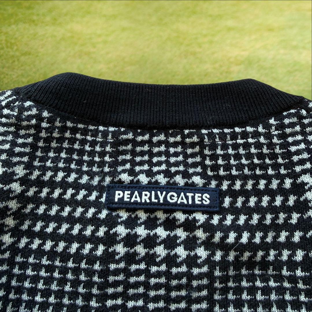 極美品　ウール100% パーリーゲイツ　ニット　M〜L相当　千鳥格子　黒　白　4