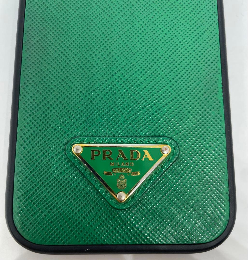 プラダ　トライアング iPhone14プロ　ケース 　グリーン