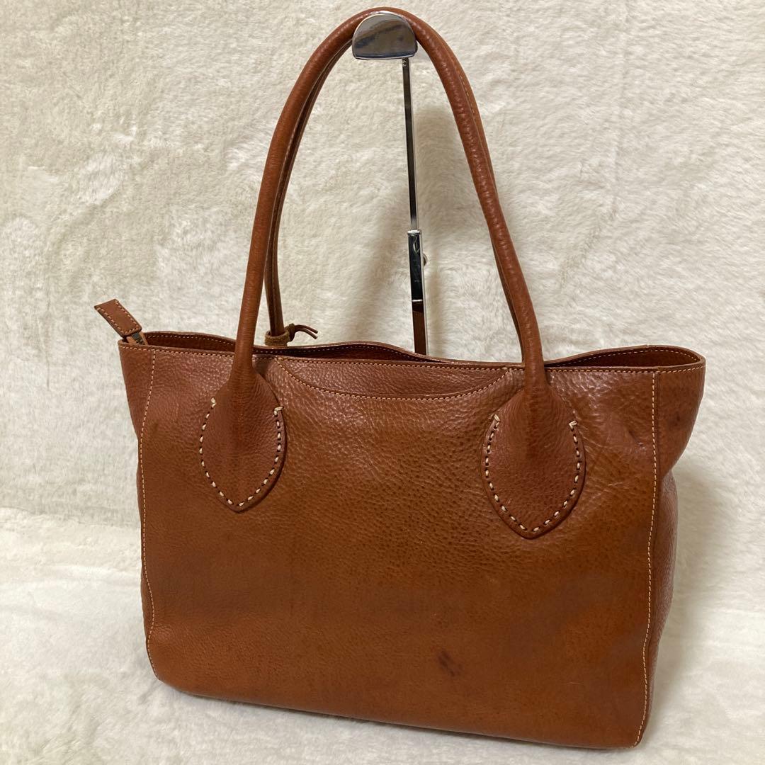 【美品】genten ゲンテン レザートートバッグ ブラウン パスケース付き