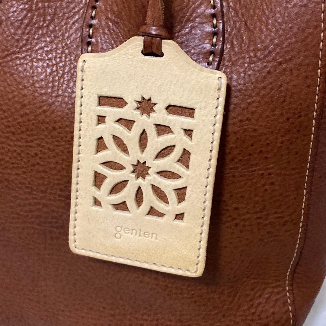 【美品】genten ゲンテン レザートートバッグ ブラウン パスケース付き