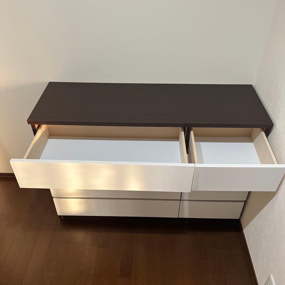 木製4段チェスト（ブラウン、ホワイト）引出しレール付き