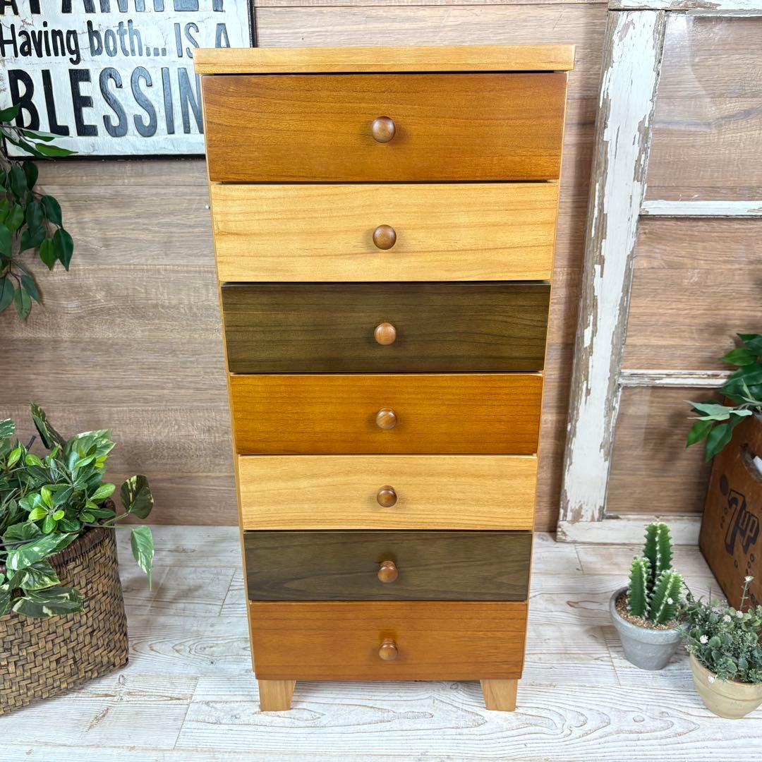 訳あり品【123】ナチュラルウッド桐材無垢木製カラー多引き出し7段チェストタンス