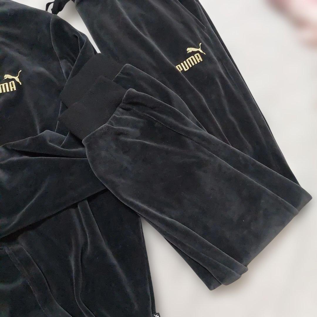 【セットアップ】PUMA ベロア トラックジャケット ジャージ 黒 金 XXL