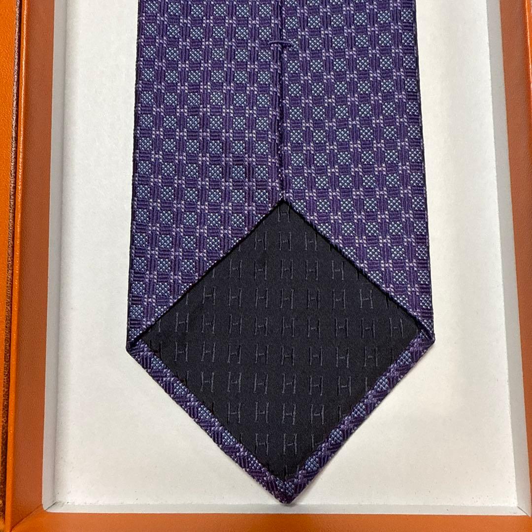 極美品　エルメス　ネクタイ　紫　H柄 シルクジャガード　結婚式