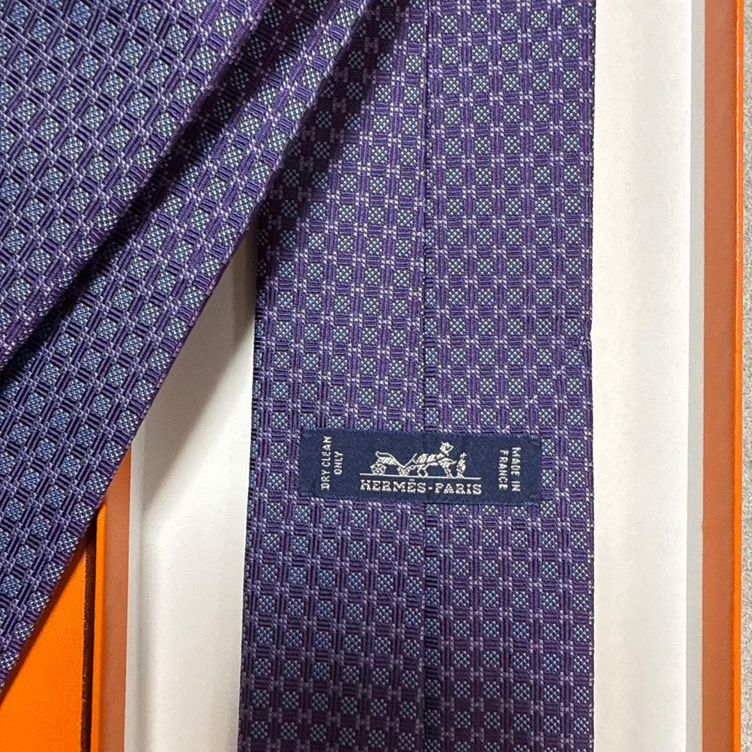 極美品　エルメス　ネクタイ　紫　H柄 シルクジャガード　結婚式