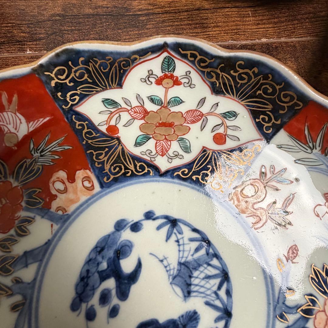 古伊万里 赤絵富貴長春七寸皿 五客　大皿/お皿/中皿/アンティーク