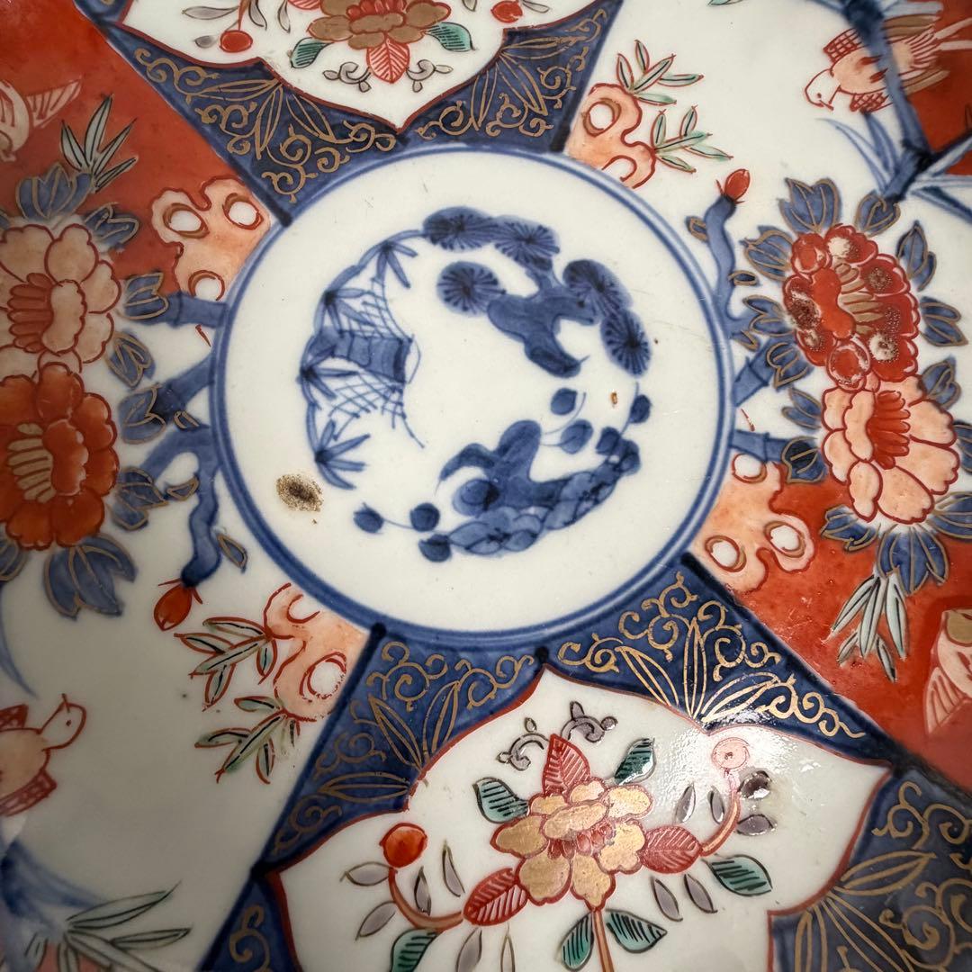 古伊万里 赤絵富貴長春七寸皿 五客　大皿/お皿/中皿/アンティーク