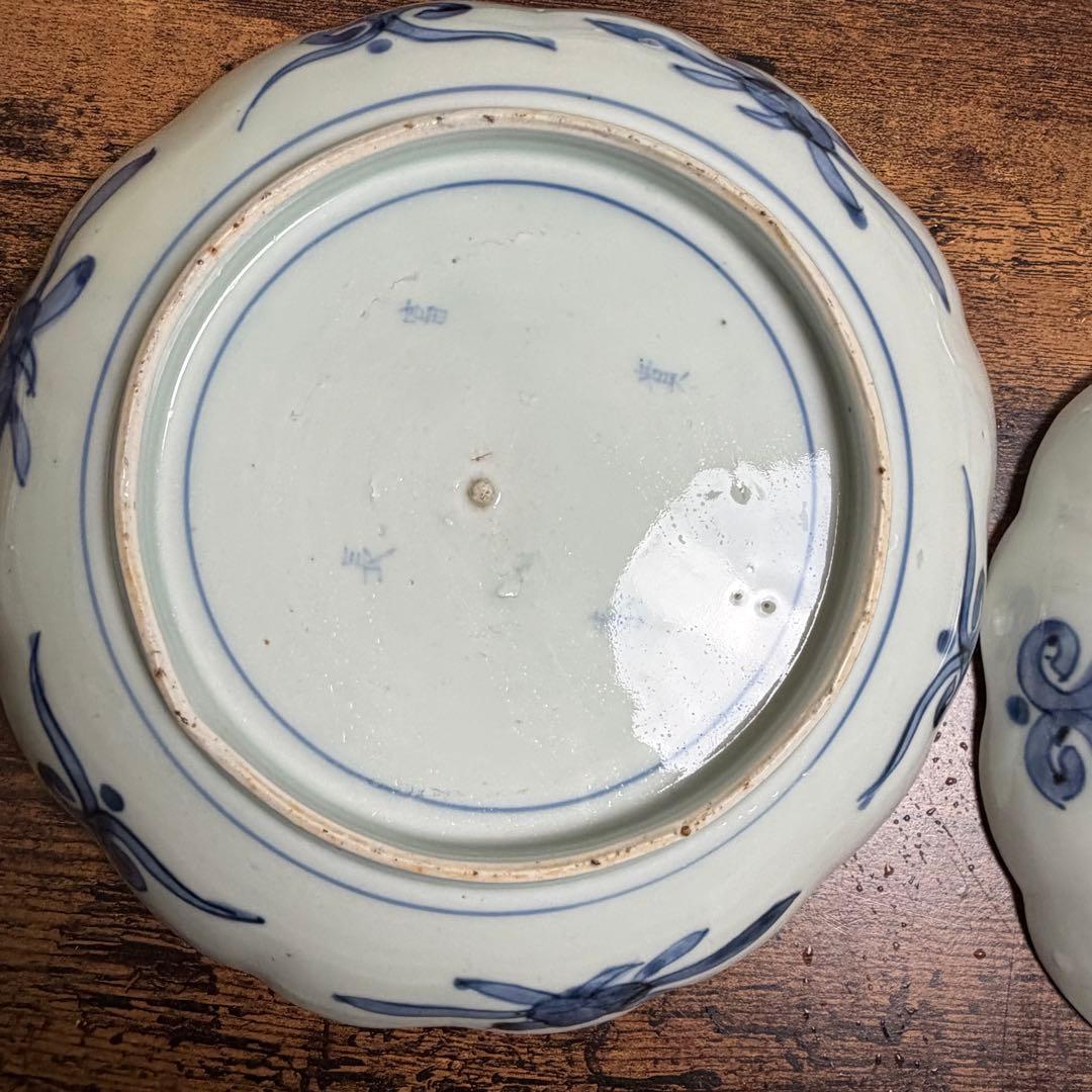 古伊万里 赤絵富貴長春七寸皿 五客　大皿/お皿/中皿/アンティーク