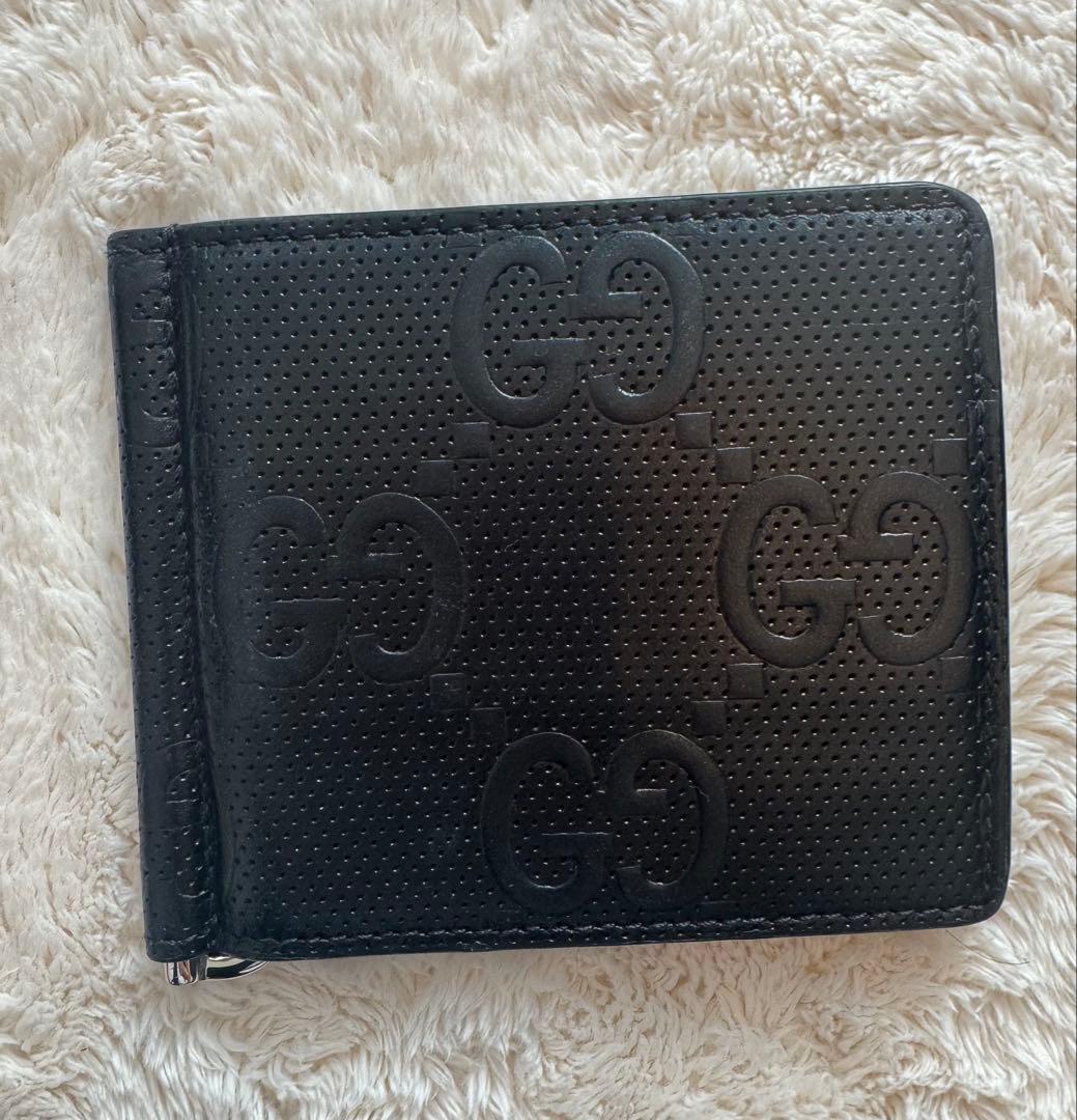 GUCCI ブラック レザー マネークリップ