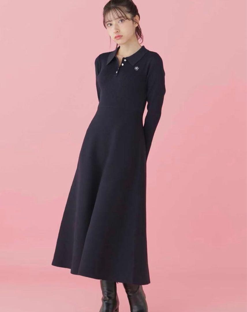t*4様 長袖ポロネックニットワンピース ネイビー JILL by JILL S