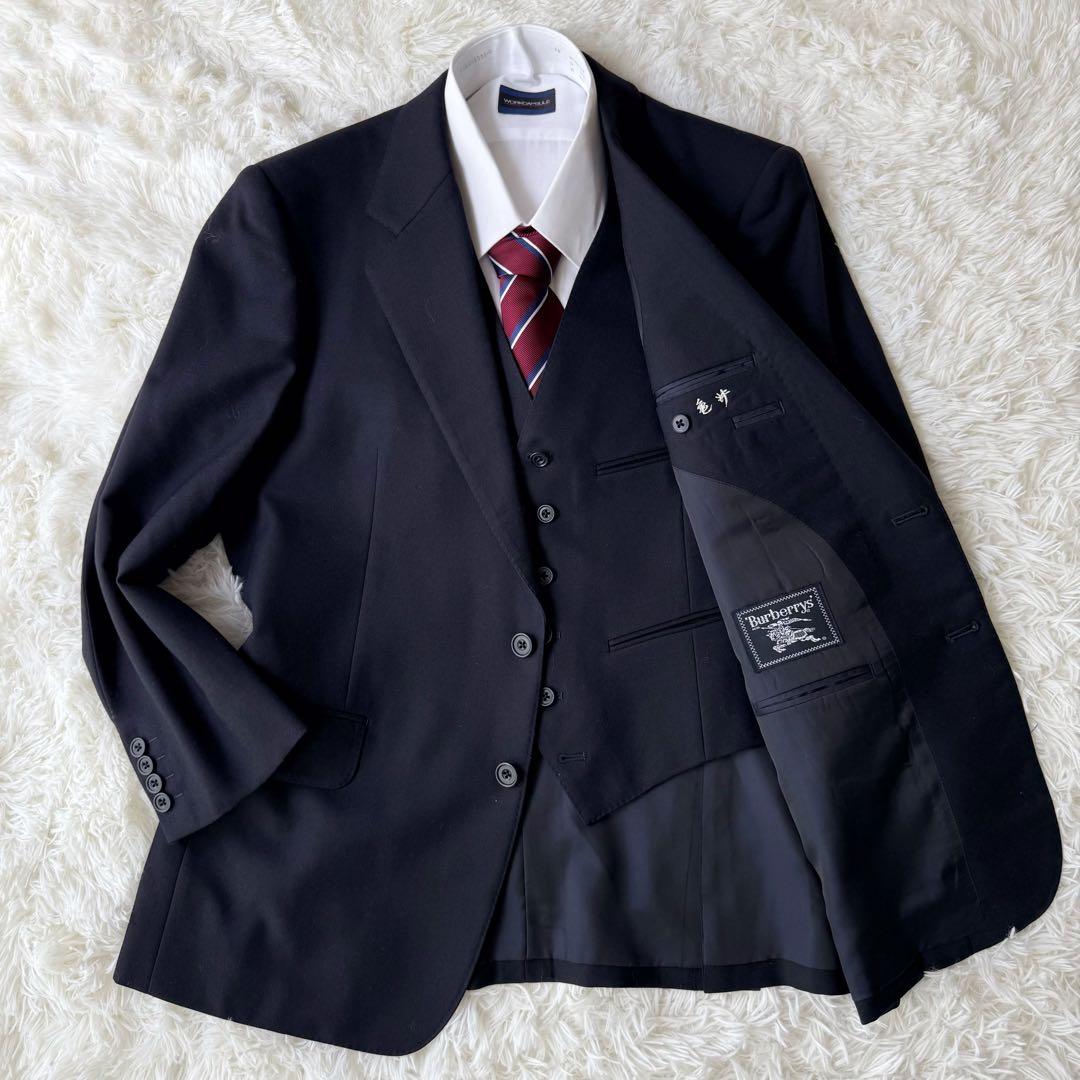 【3ピース】最高級 BURBERRY セットアップスーツ ネイビー165 AB4