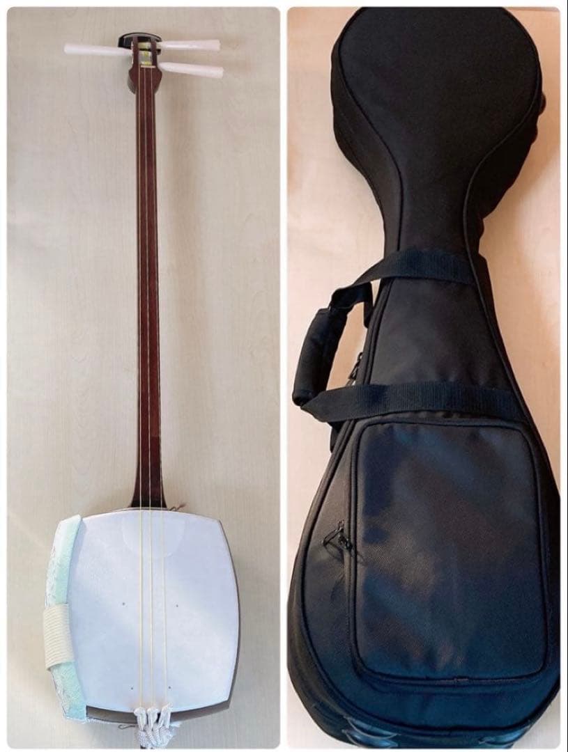 長唄三味線　紫檀　上犬皮張り替え済　すぐ弾ける　舞台でも使用可　ソフトケース付き