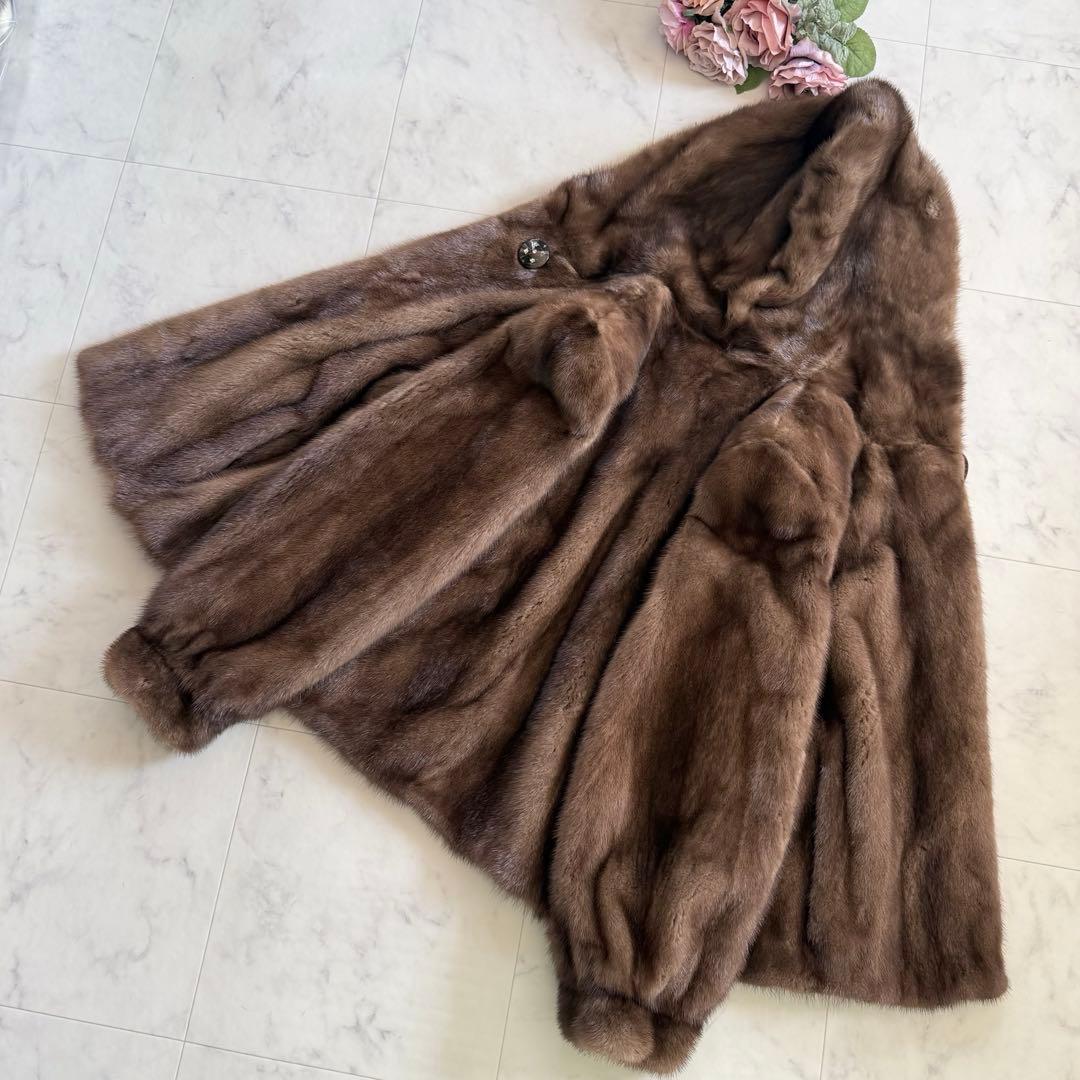 人気★サガ デミバフミンク フード付 クロップド ファーコート なめし柔らか