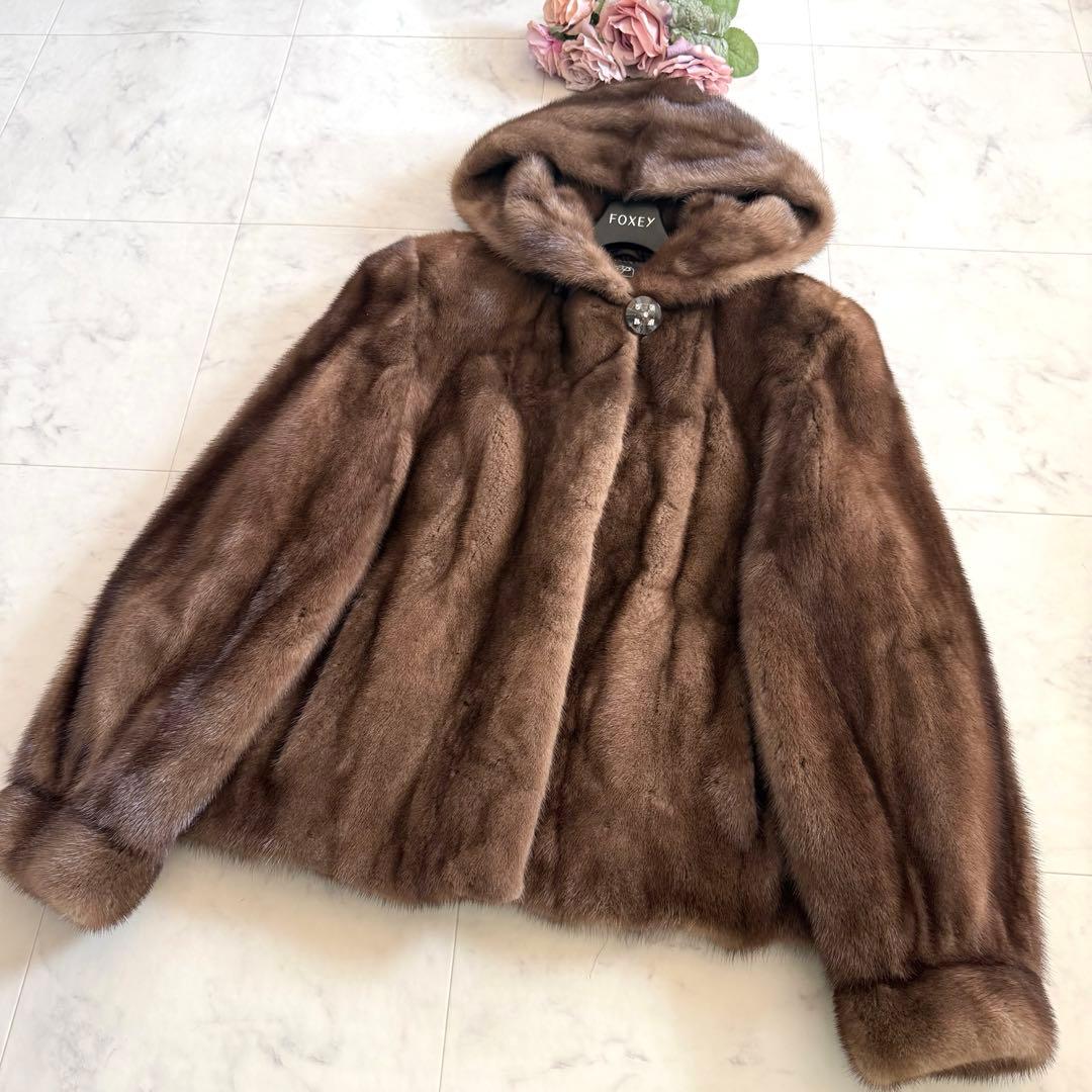人気★サガ デミバフミンク フード付 クロップド ファーコート なめし柔らか