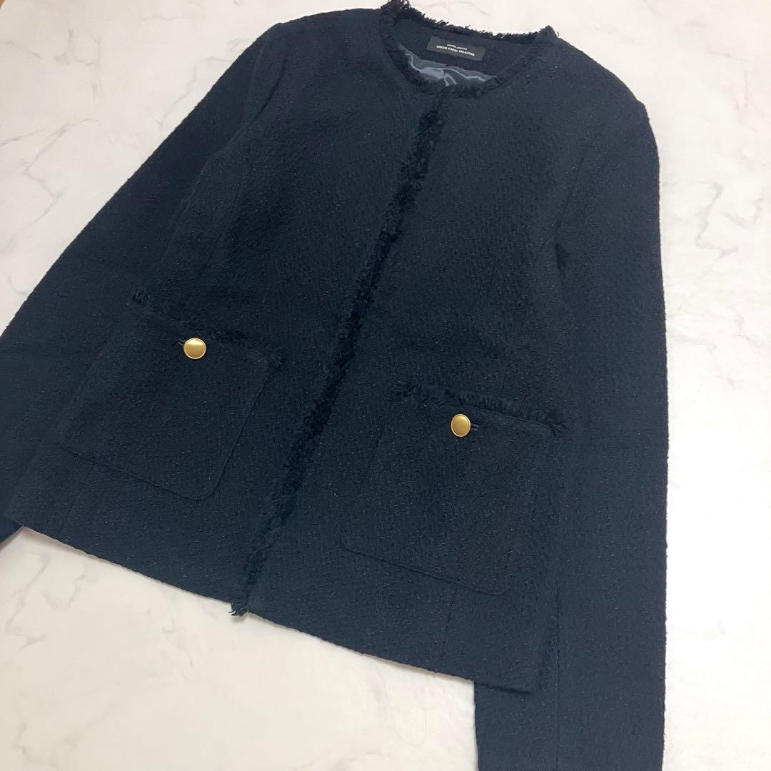 極美品　ツイードジャケット　金ボタン　ネイビー　M セレモニー