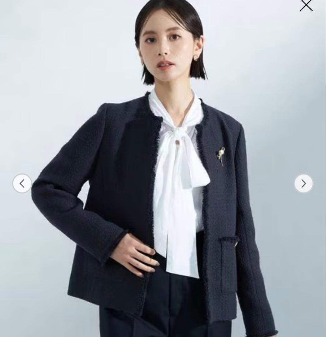 極美品　ツイードジャケット　金ボタン　ネイビー　M セレモニー