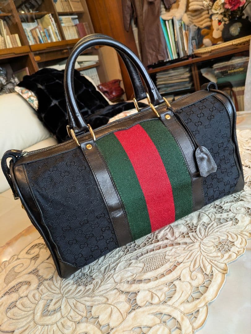 GUCCI GGキャンバス×カーフレザーボストンバッグ　ヴィンテージ　イタリア製