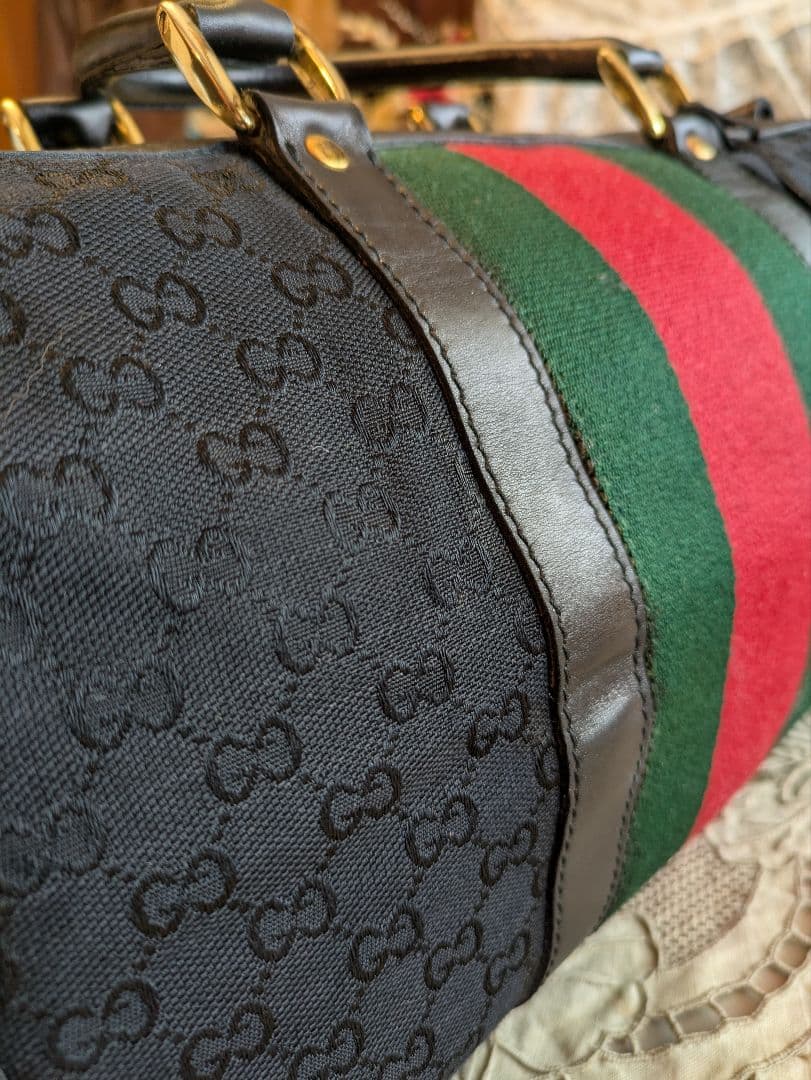 GUCCI GGキャンバス×カーフレザーボストンバッグ　ヴィンテージ　イタリア製