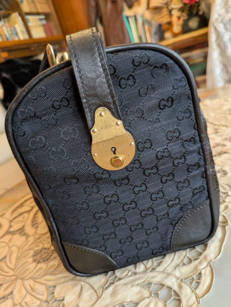 GUCCI GGキャンバス×カーフレザーボストンバッグ　ヴィンテージ　イタリア製