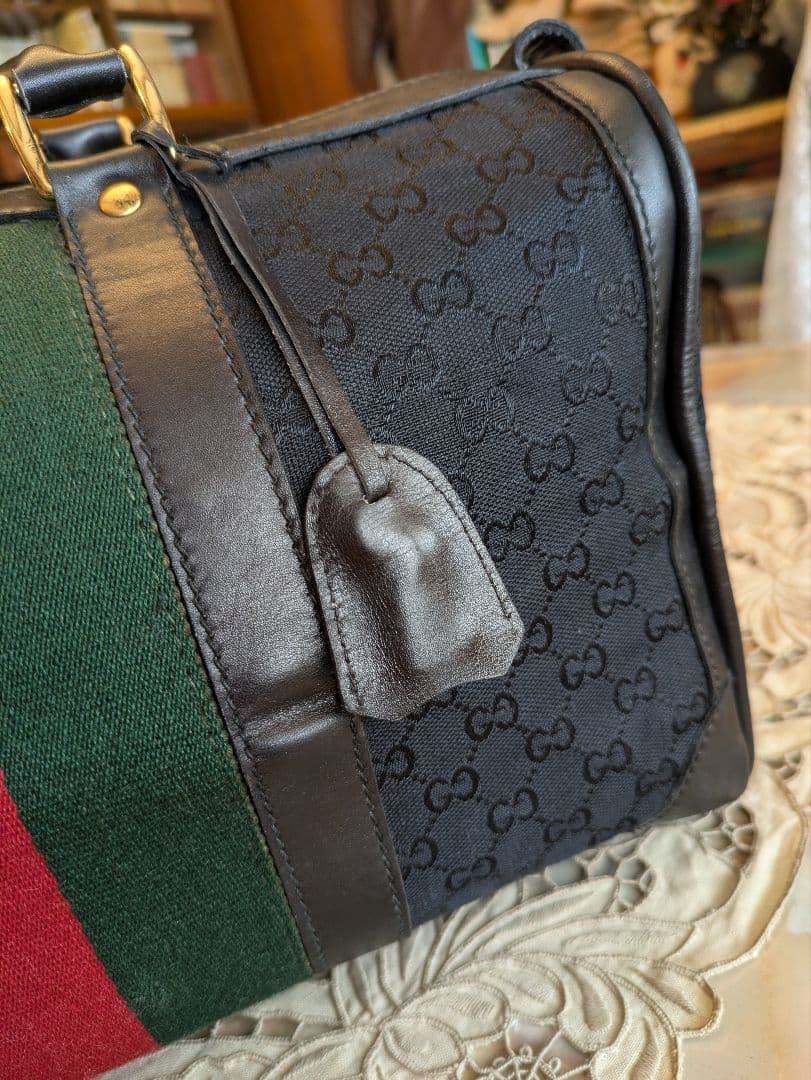 GUCCI GGキャンバス×カーフレザーボストンバッグ　ヴィンテージ　イタリア製